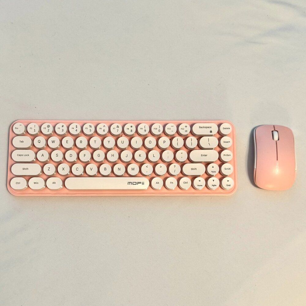 Pink & White Wireless Typewriter Keyboard and Mouse Set
